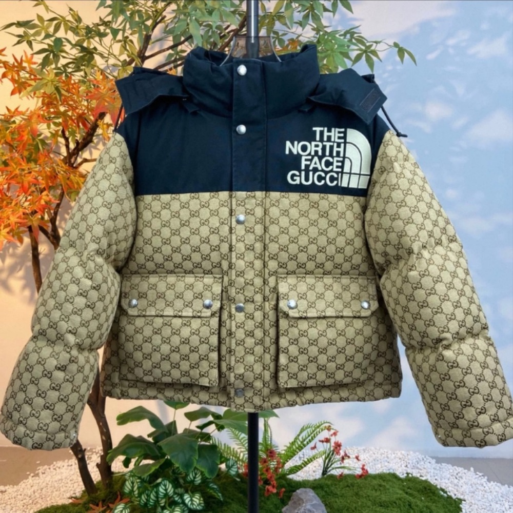 The North Face Gucci Puffer Jacket - Black and Tan Pattern